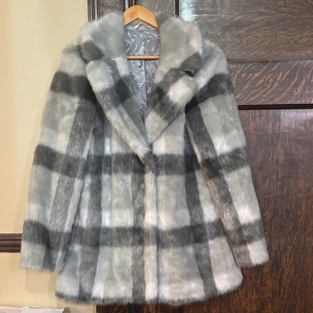 Soft Surroundings Plaid/Checkered Faux Fur Jacket